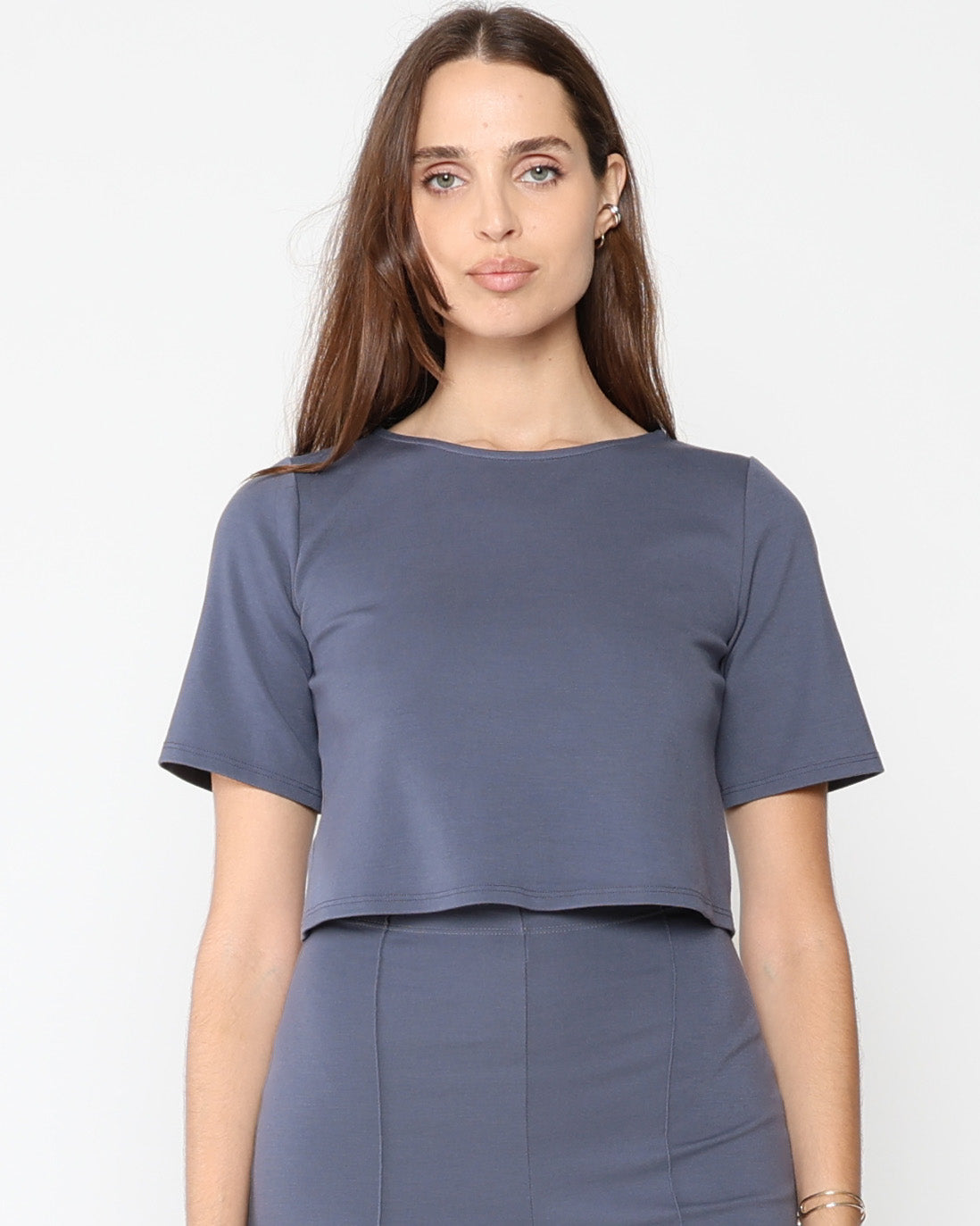 Sea Blue Ponte Knit Short Sleeve Top