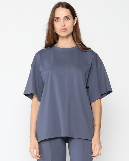 Sea Blue Ponte Knit Big Shirt