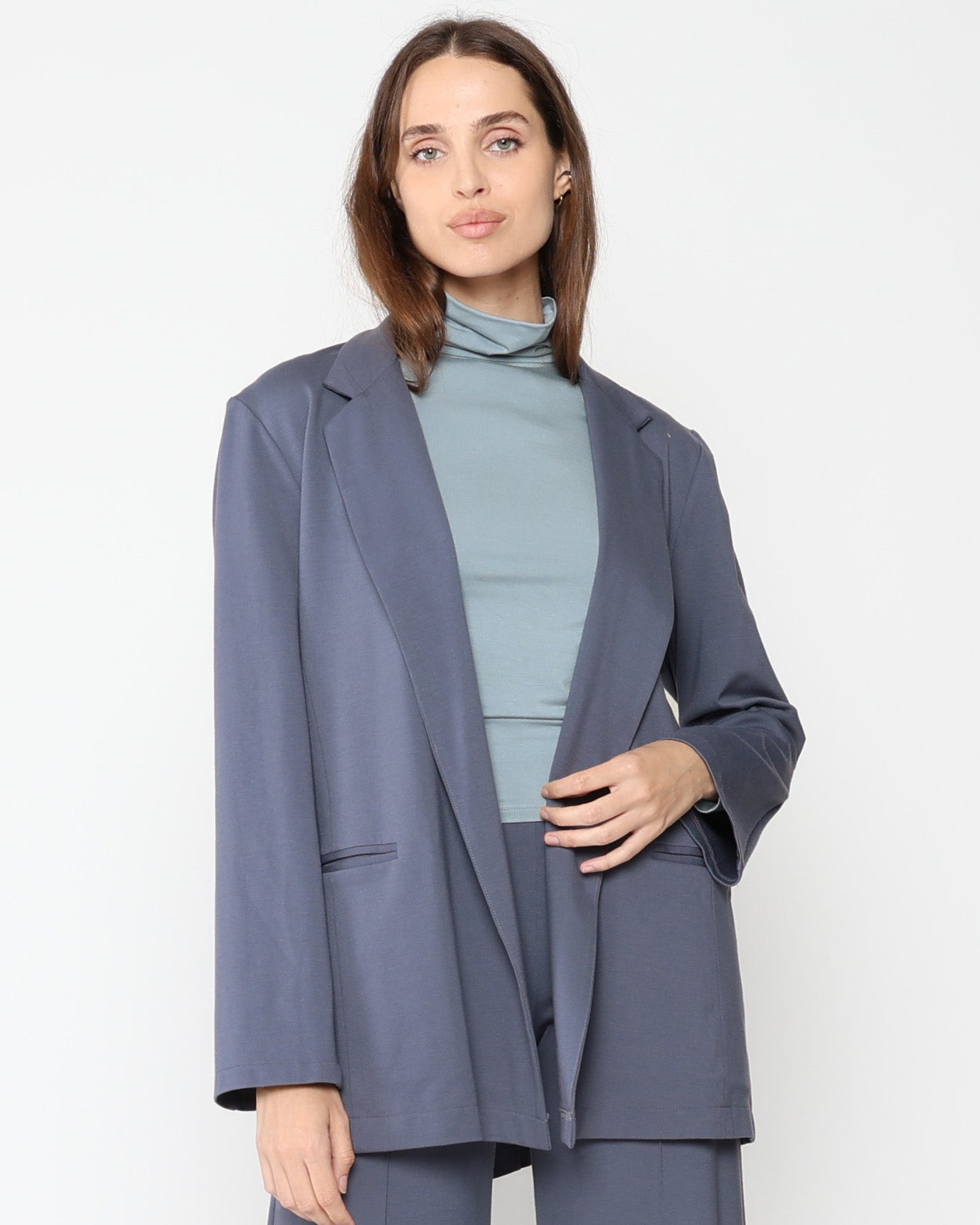 Sea Blue Ponte Knit Oversized Blazer