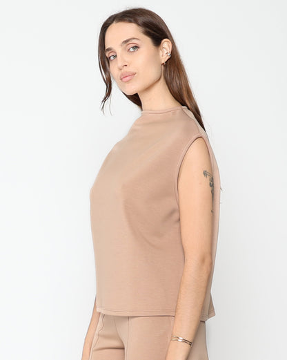 Tan Scuba Cowl Neck Top