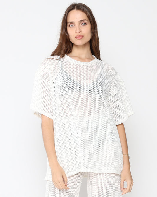Ivory Fishnet Big Shirt