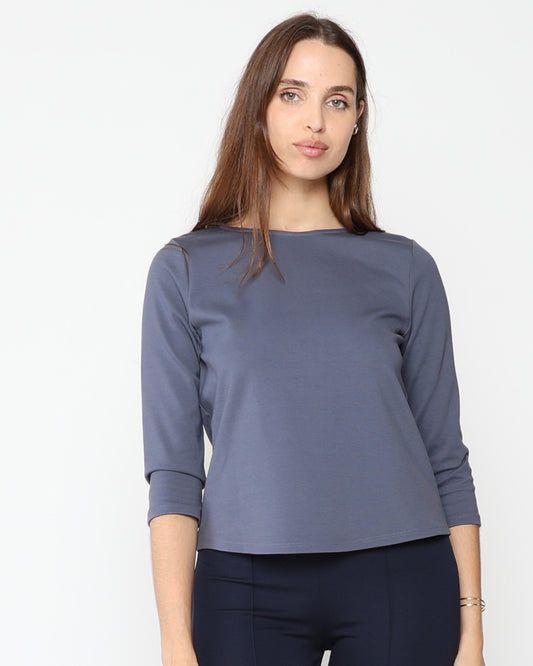 Sea Blue Ponte Knit 3/4 Sleeve Top