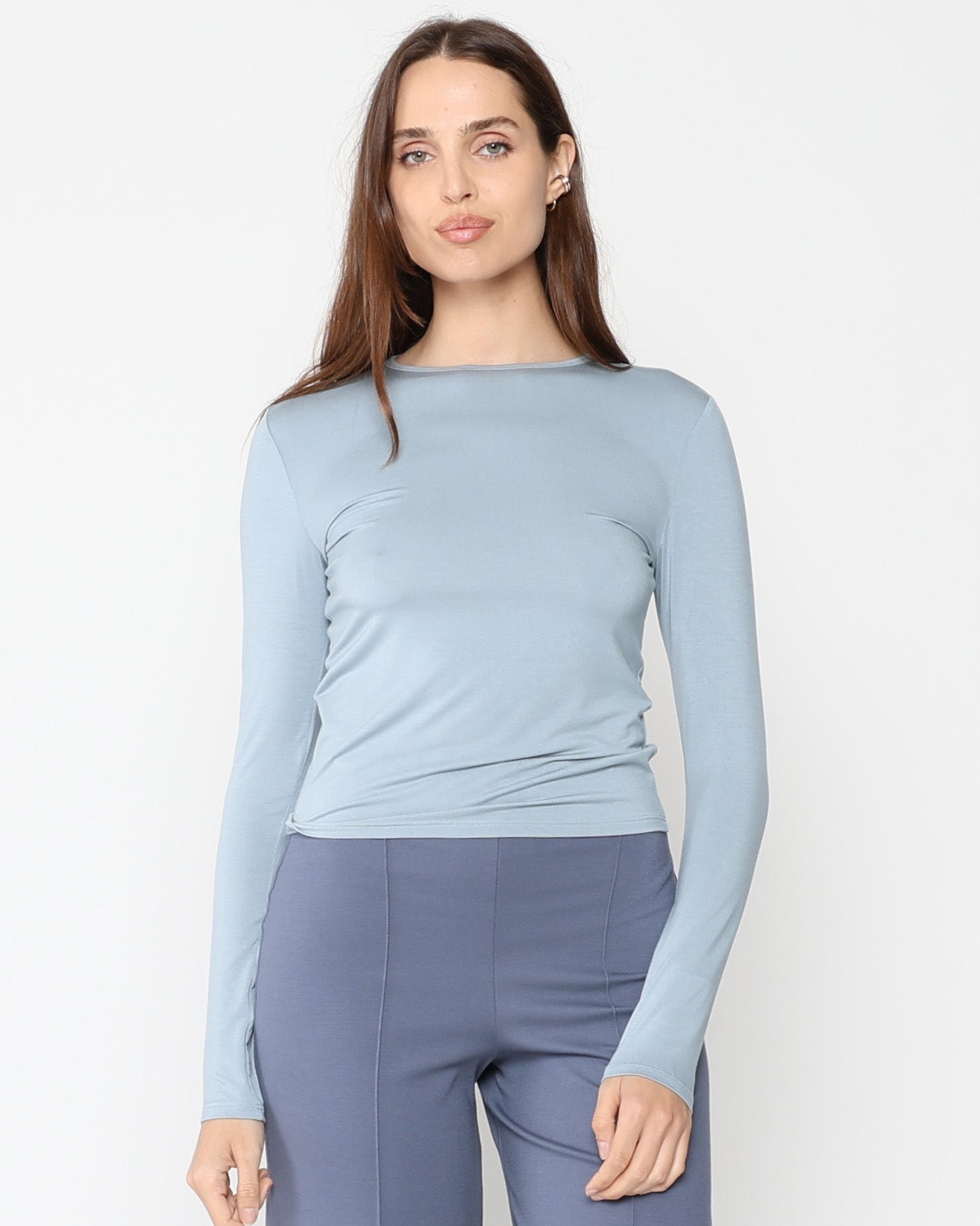 Chambray Fitted Long Sleeve Tee