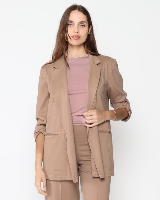 Khaki Ponte Knit Oversized Blazer