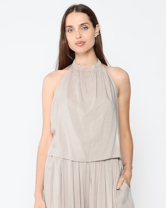 Sand Linen Blend Tie Back Halter Top
