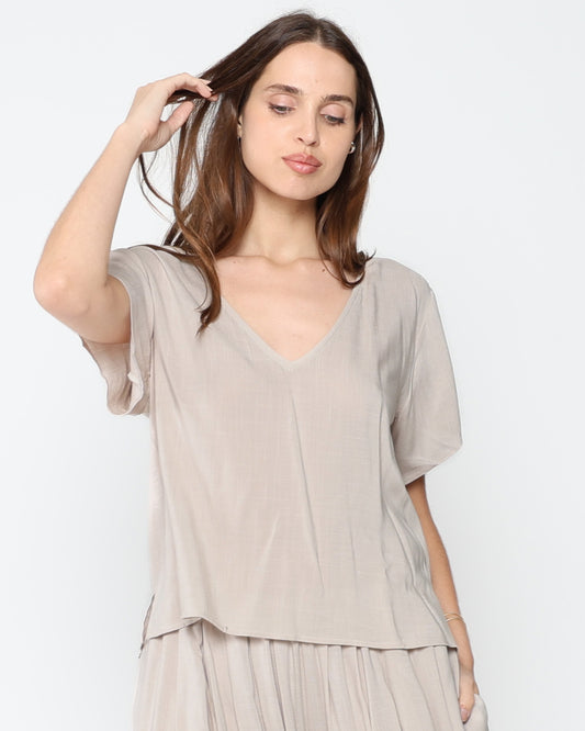 Sand Linen Blend Everyday V Neck