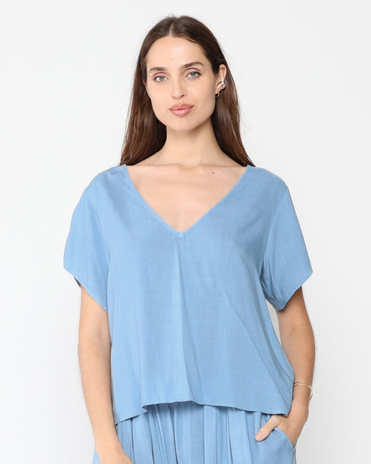 Chambray Linen Blend Everyday V Neck