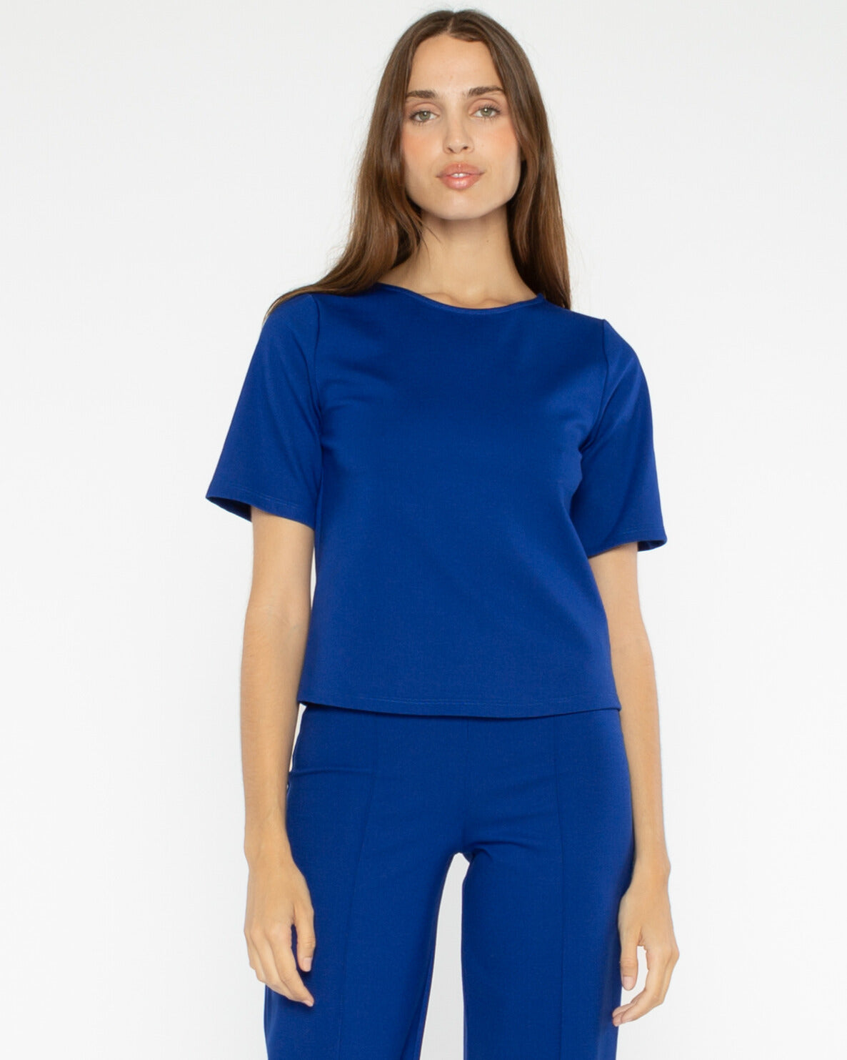 Cobalt Ponte Knit Short Sleeve Top Extended