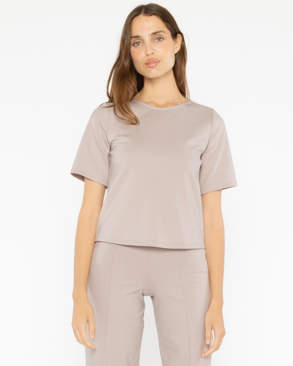 Clay Ponte Knit Short Sleeve Top Extended