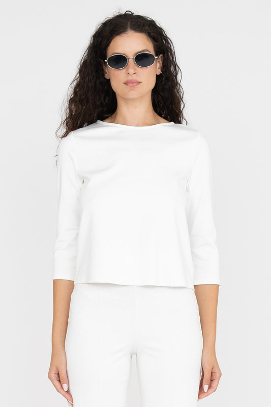 Off-White Ponte Knit 3/4 Sleeve Top