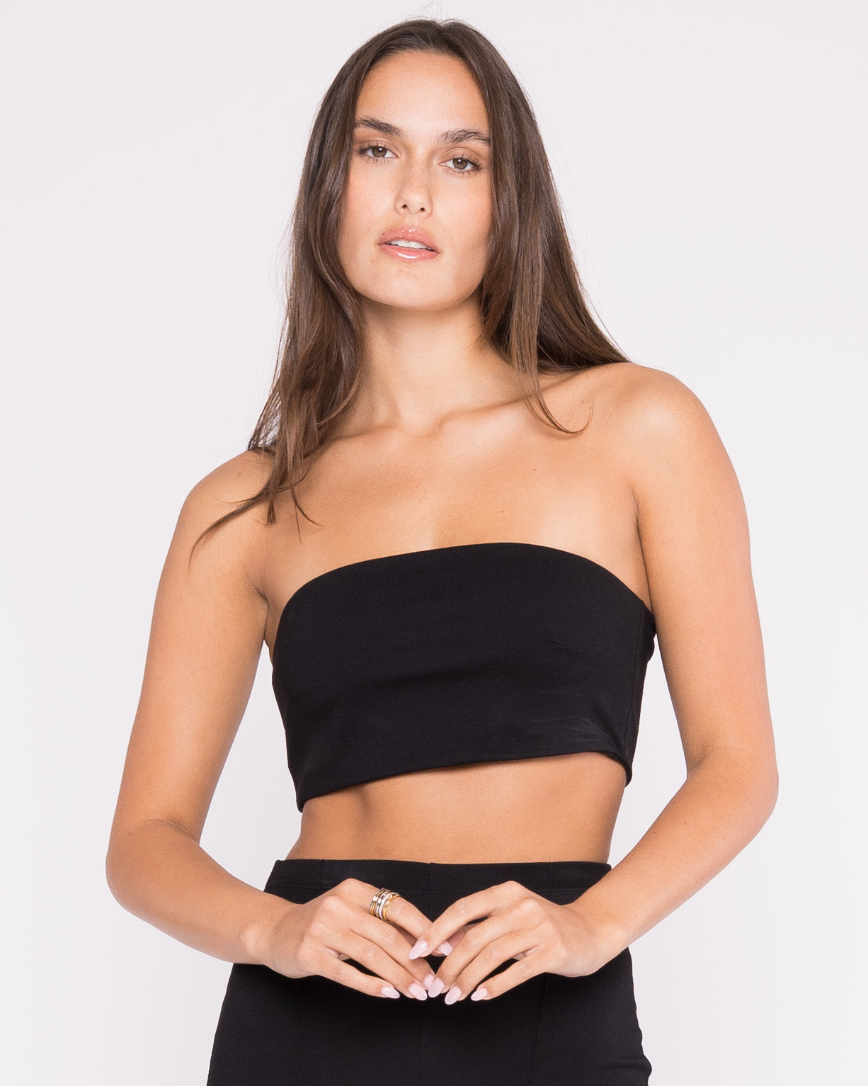 Black Ponte Knit Bandeau Top