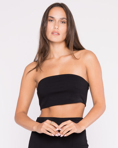 Black Ponte Knit Bandeau Top
