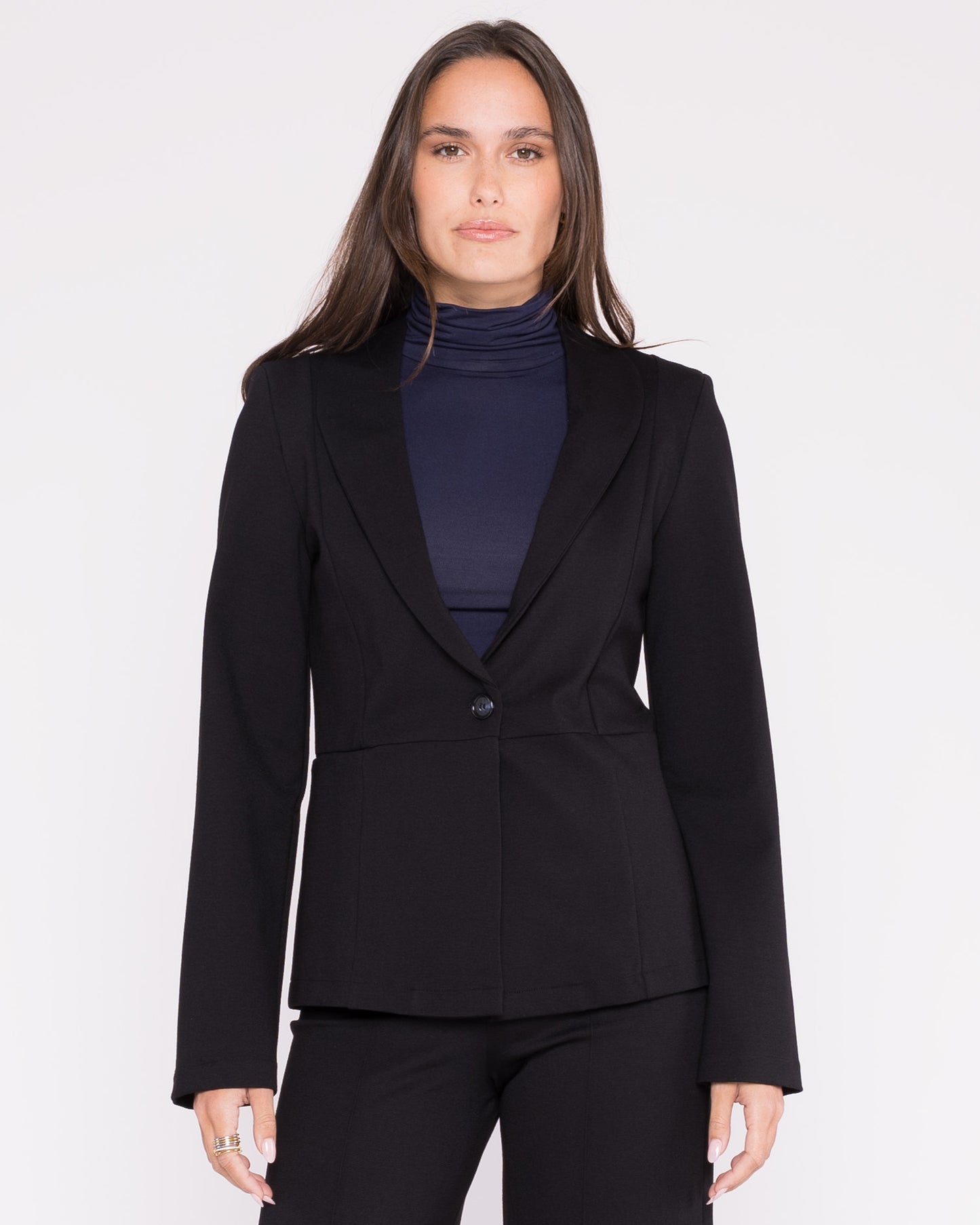 Black Ponte Knit Fitted Blazer