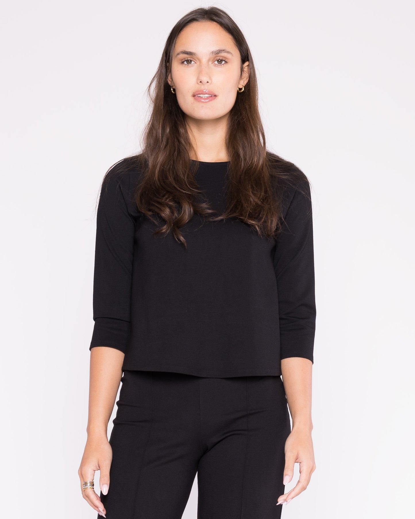 Black Ponte Knit 3/4 Sleeve Top