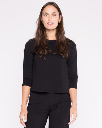 Black Ponte Knit 3/4 Sleeve Top