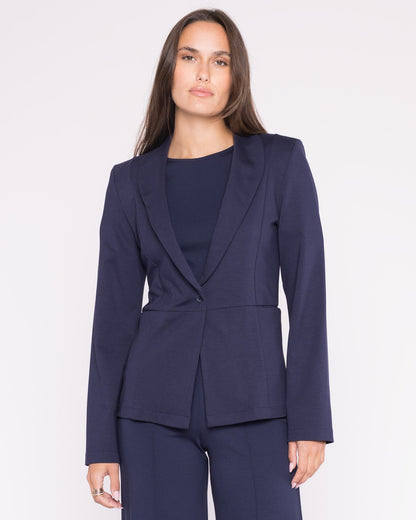 Navy Ponte Knit Fitted Blazer