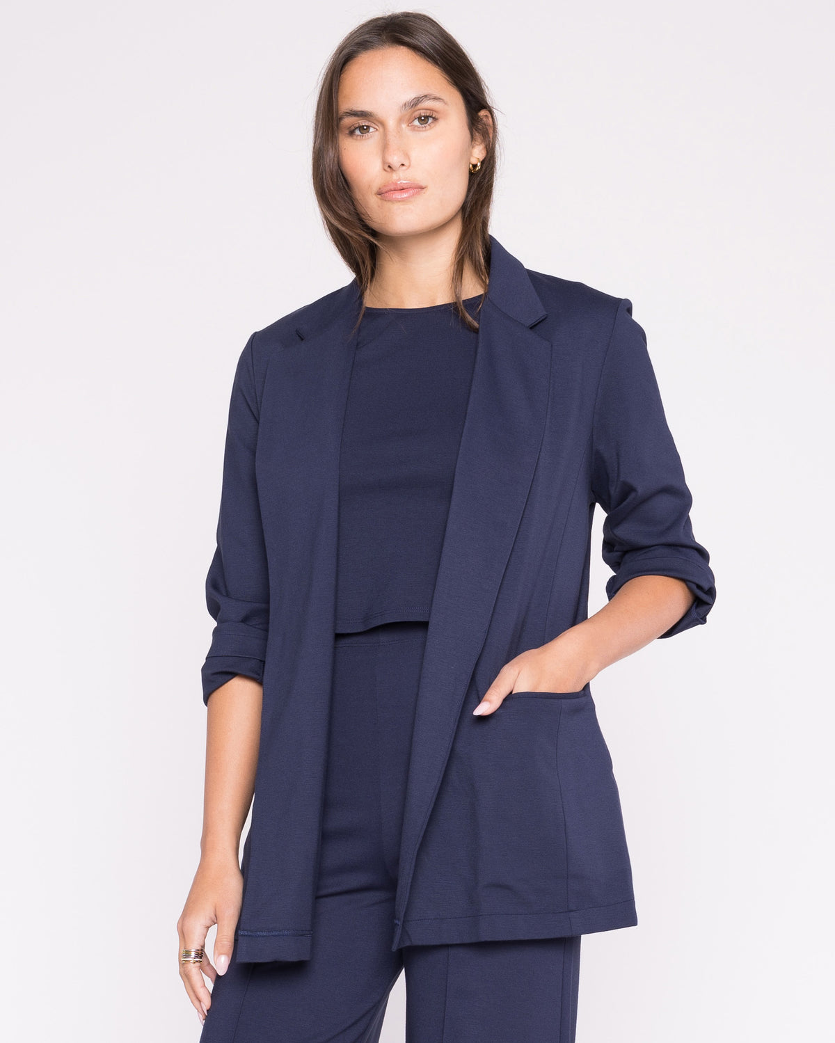 Navy Ponte Knit Oversized Blazer