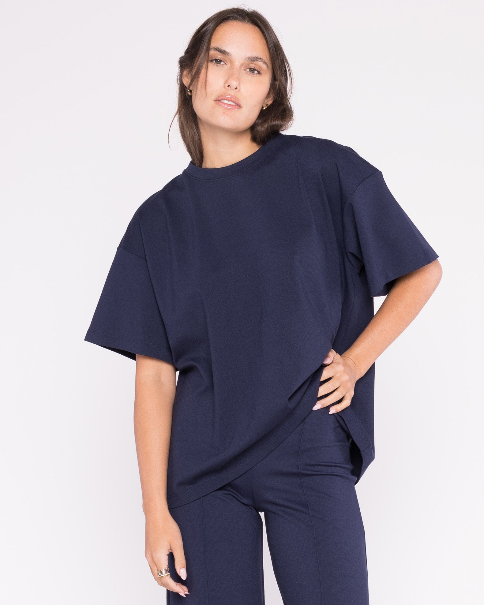 Navy Ponte Knit Big Shirt | Ripley Rader