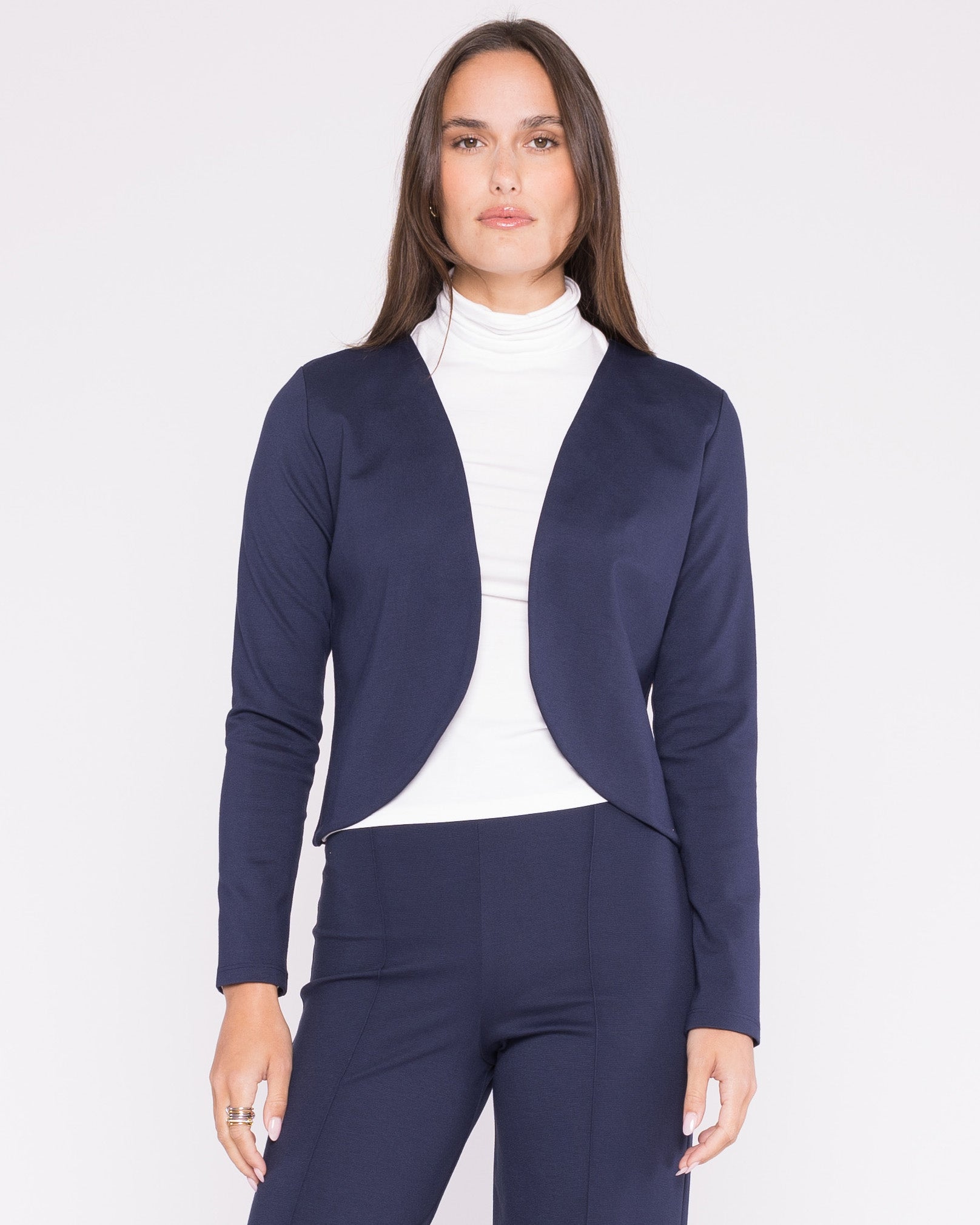 トップス draw drawers Arm Bolero Navy Navy Ponte Knit Bolero | Ripley Rader