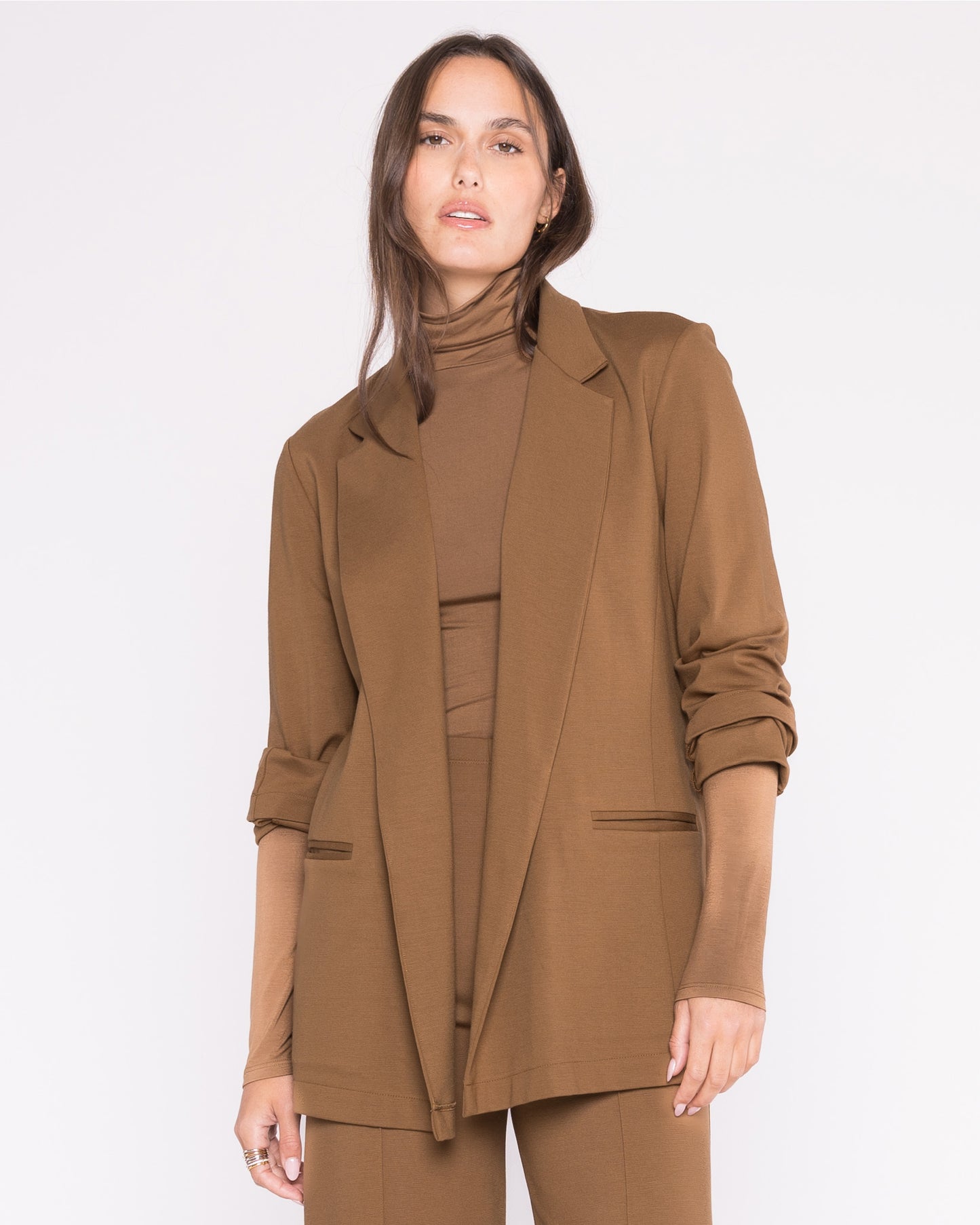 Camel Ponte Knit Oversized Blazer