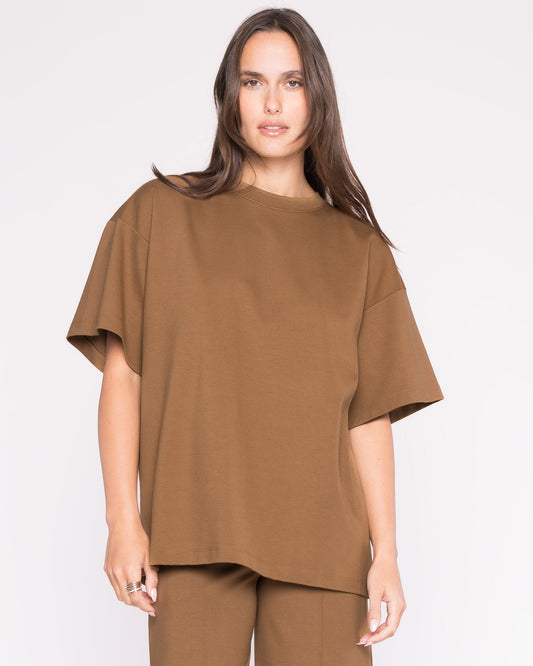 Camel Ponte Knit Big Shirt