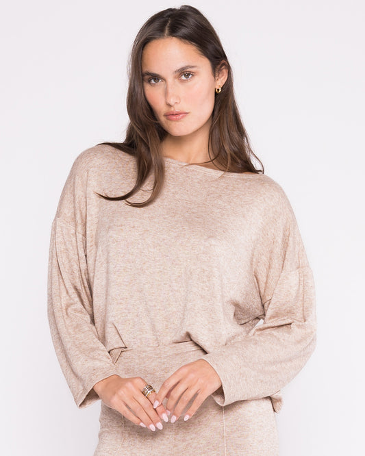 Oatmeal Sweater Knit Boat Neck Top