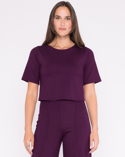 Plum Ponte Short Sleeve Top