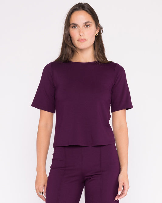 Plum Ponte Knit Short Sleeve Top Extended