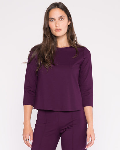 Plum Ponte Knit 3/4 Sleeve Top