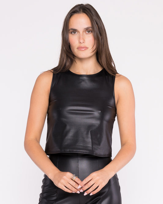 Black Vegan Leather Tank Top