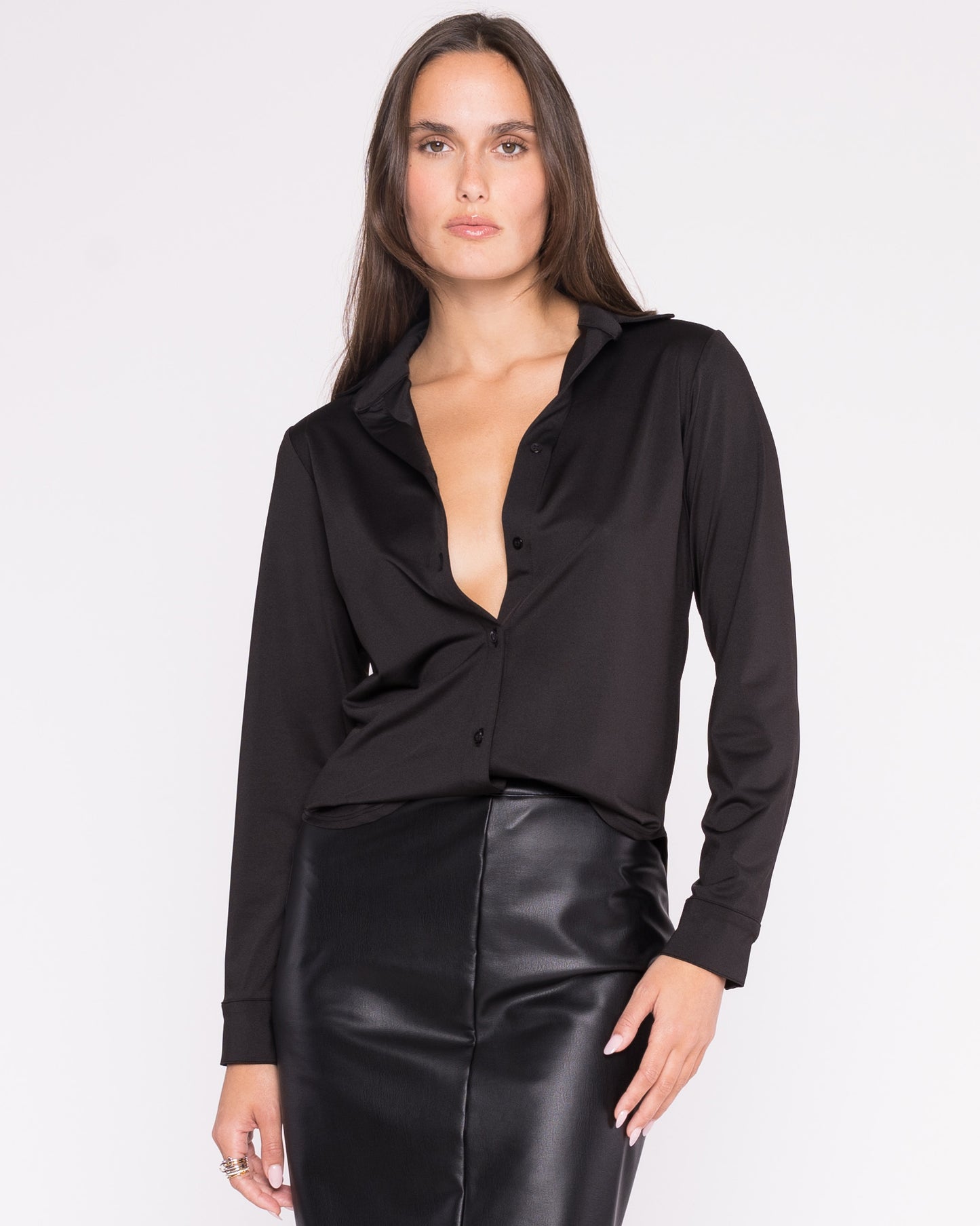 Black Jersey Button Down