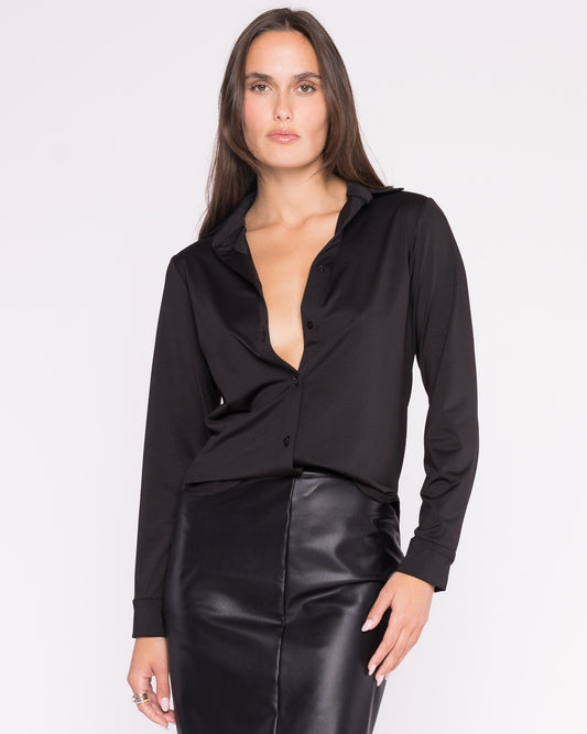 Black Jersey Button Down