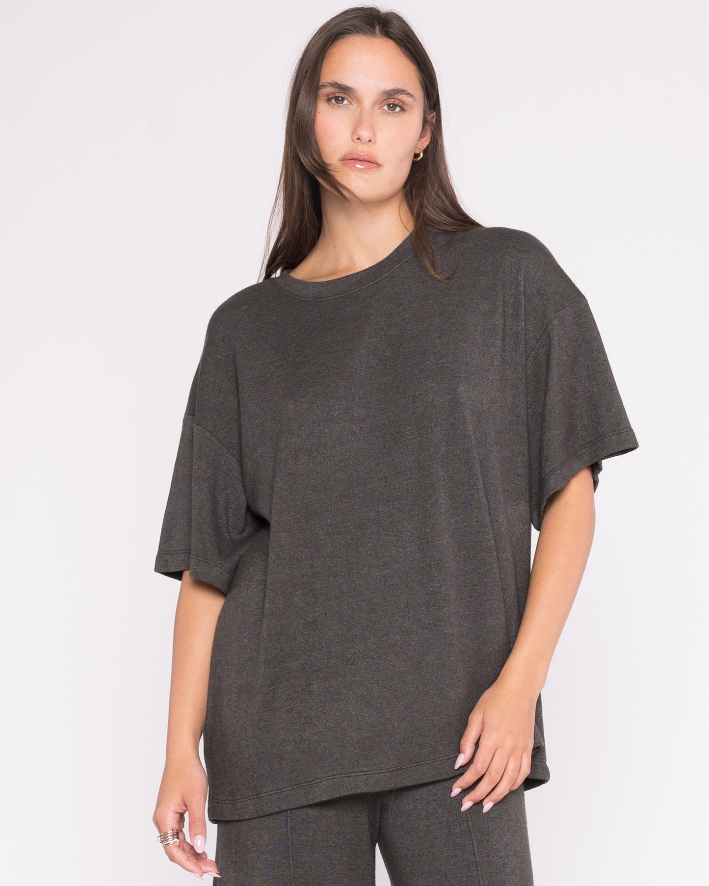 Charcoal Sweater Knit Big Shirt