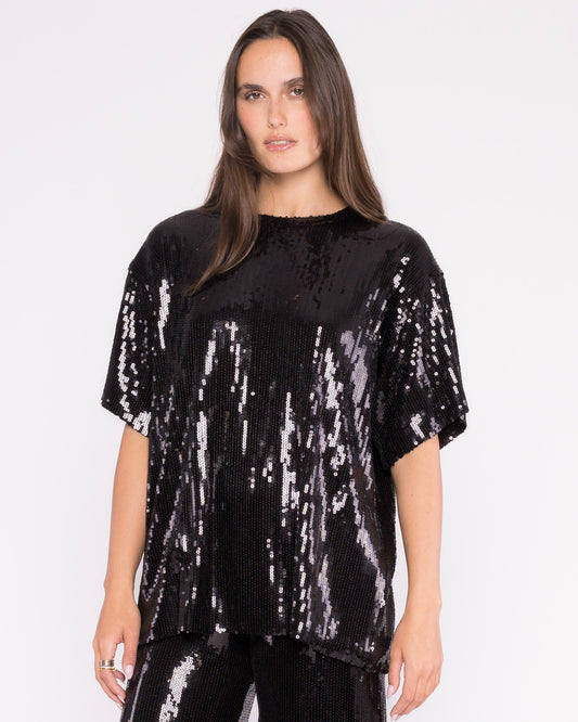 Black Sequin Party Top