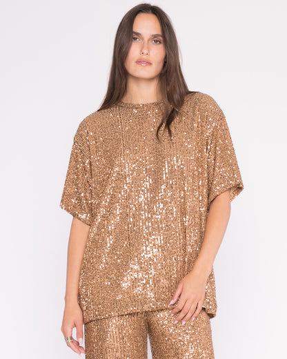 Champagne Textured Sequin Party Top