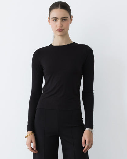 Black Modal Fitted Long Sleeve Tee