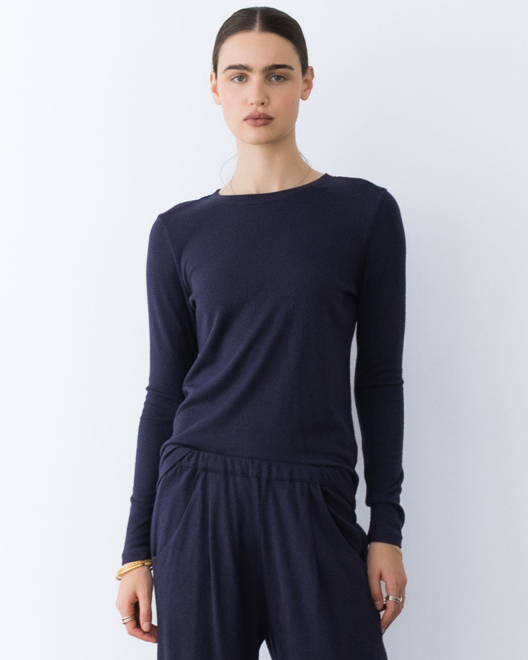 Navy Sweater Knit Long Sleeve Top