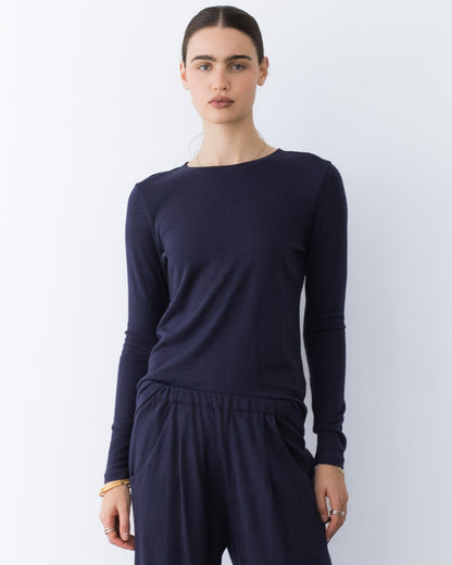 Navy Sweater Knit Long Sleeve Top