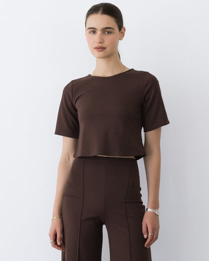 Chocolate Ponte Knit Short Sleeve Top