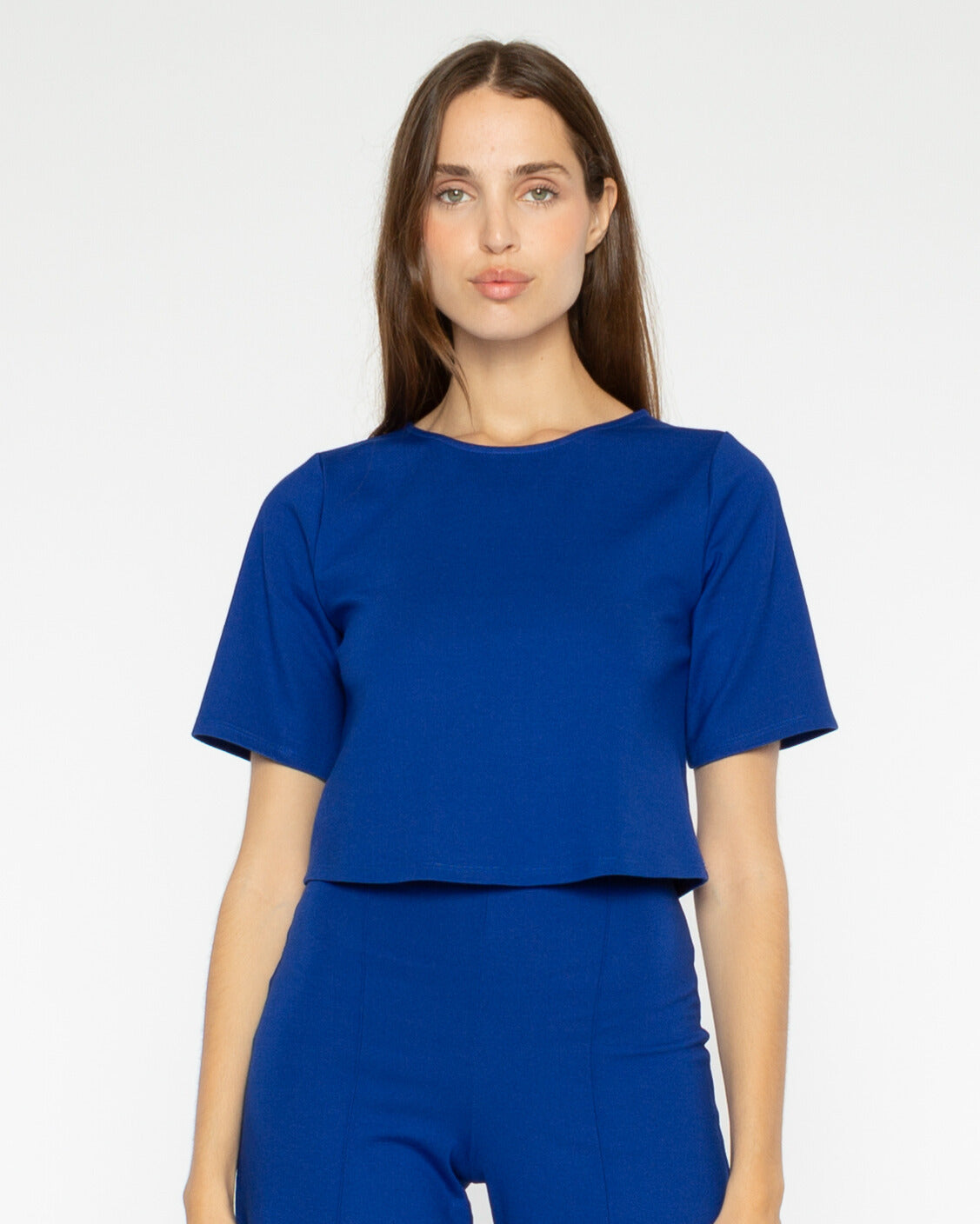 Cobalt Ponte Knit Short Sleeve Top