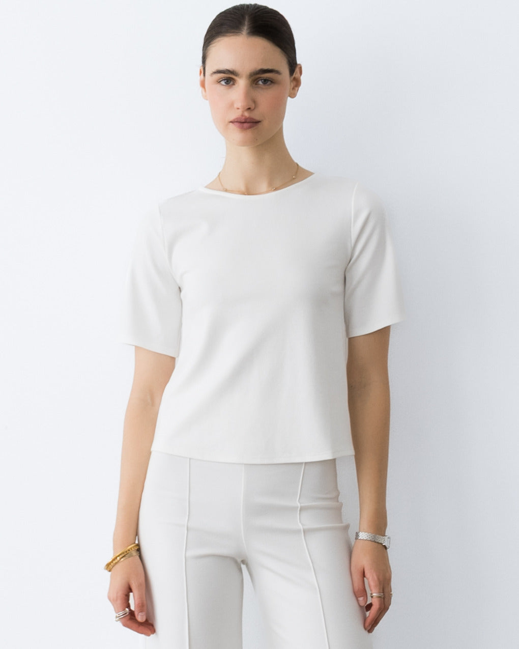 Off-White Ponte Knit Extended Short Sleeve Top