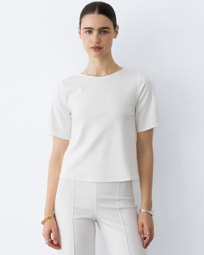 Off-White Ponte Knit Extended Short Sleeve Top