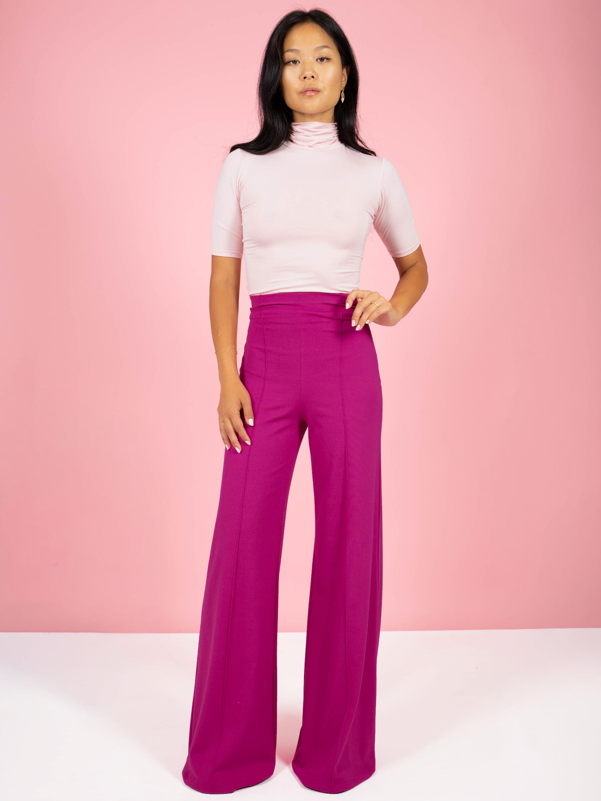 Pink Ponte Knit Standard Wide Leg Pant