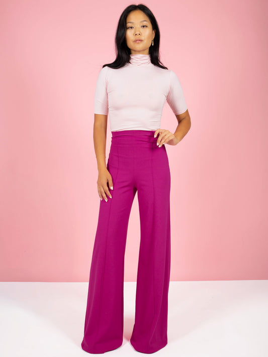 Pink Ponte Knit Standard Wide Leg Pant