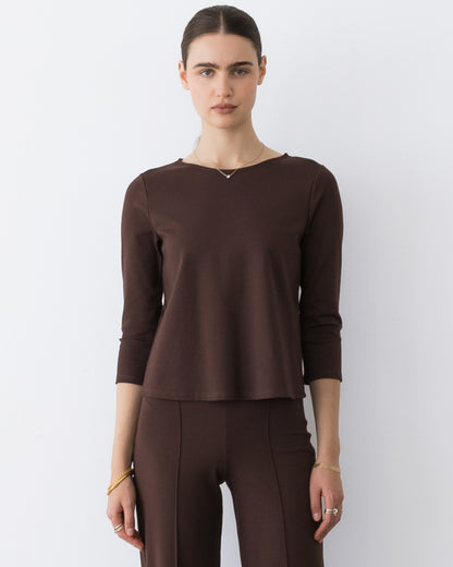 Chocolate Ponte Knit 3/4 Sleeve Top