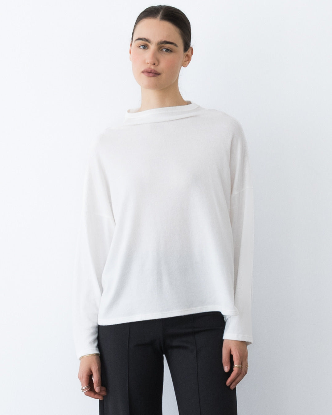 Ivory Sweater Knit Funnel Neck Top