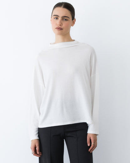 Ivory Sweater Knit Funnel Neck Top