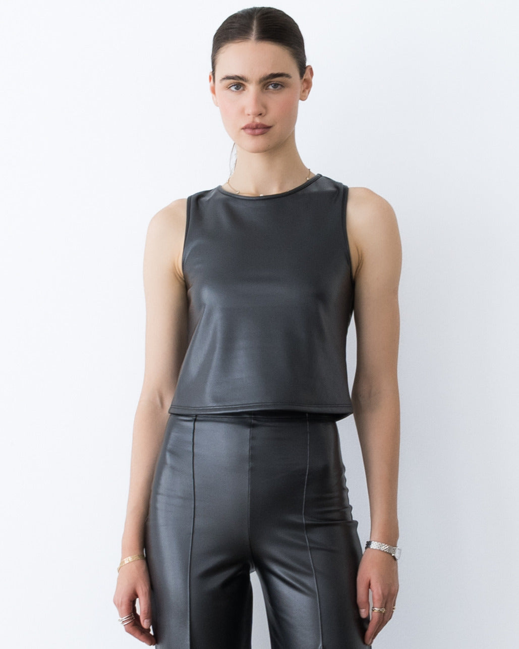 Black Vegan Leather Tank Top