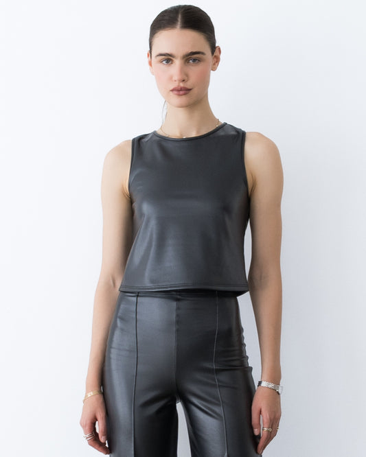 Black Vegan Leather Tank Top