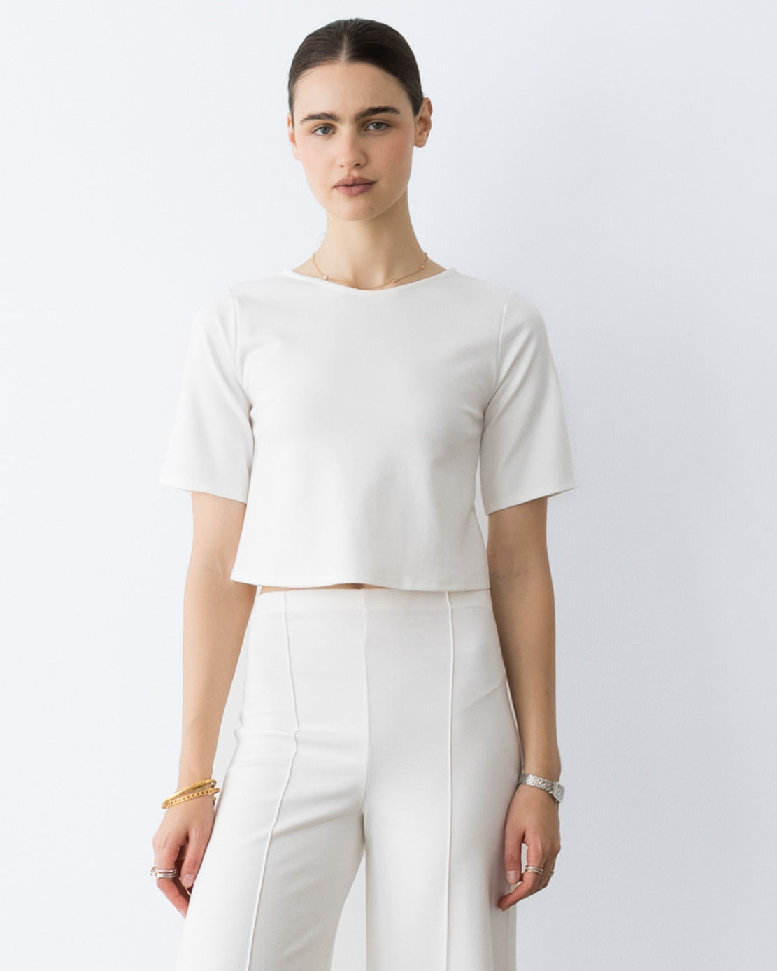 Off-White Ponte Knit Short Sleeve Top